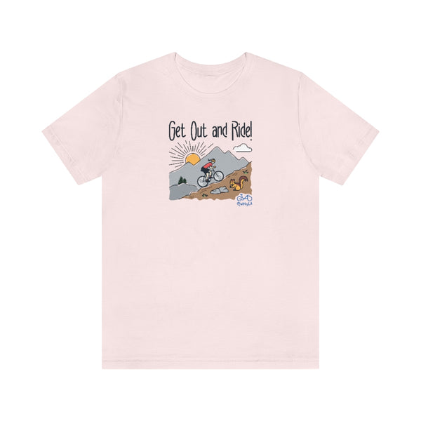 Get Out and Ride - Female Cyclist - Unisex Short Sleeve Tee