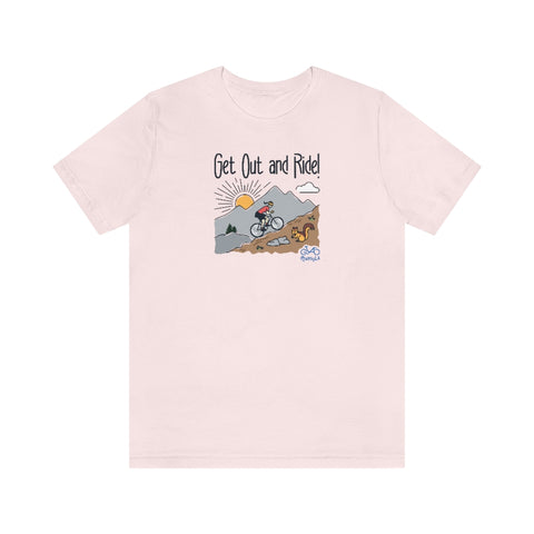 Get Out and Ride - Female Cyclist - Unisex Short Sleeve Tee