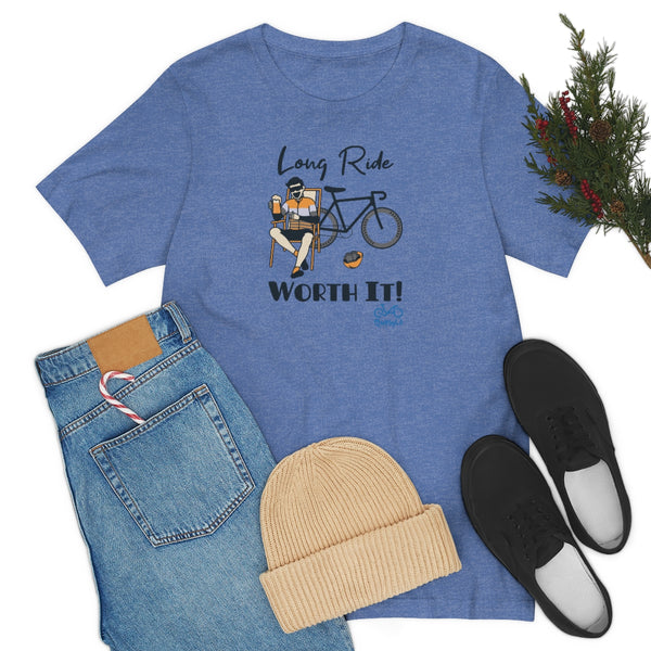 Long Ride, Worth It - Male Cyclist - Unisex Short Sleeve Tee