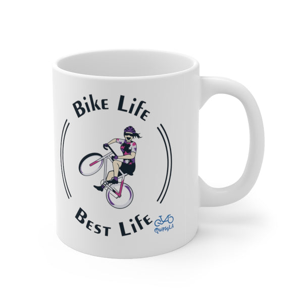 Bike Life, Best Life - Female Cyclist - Ceramic Mug 11oz