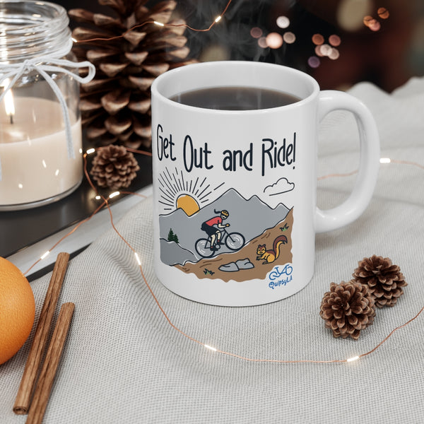 Get Out and Ride - Female Cyclist - Ceramic Mug 11oz