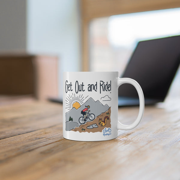 Get Out and Ride - Female Cyclist - Ceramic Mug 11oz