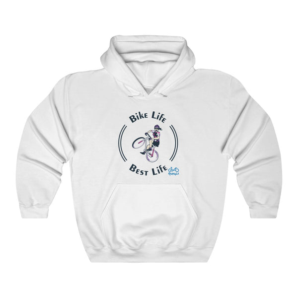 Bike Life, Best Life - Female Cyclist - Unisex Heavy Blend™ Hooded Sweatshirt - Front graphics