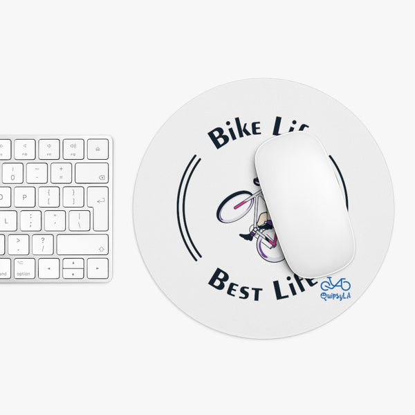 Bike Life, Best Life - Female Cyclist - Mouse Pad Round