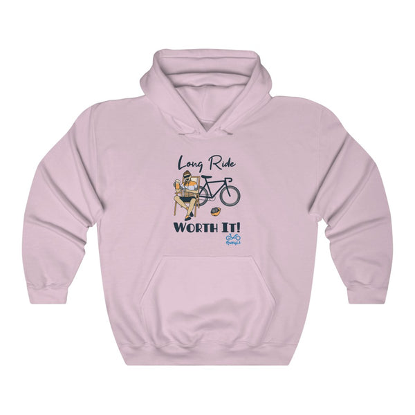 Long Ride, Worth It - Female Cyclist - Unisex Heavy Blend™ Hooded Sweatshirt - Front graphics