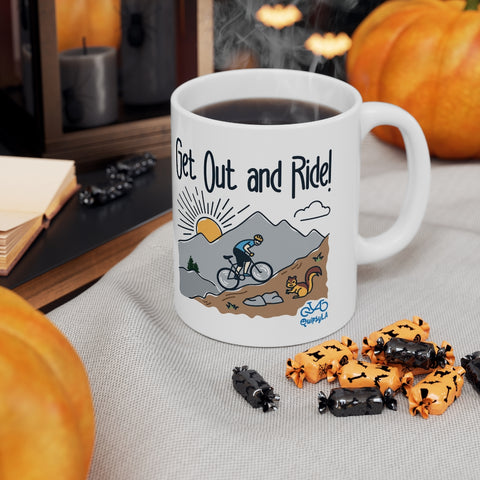 Get Out and Ride - Male Cyclist - Ceramic Mug 11oz