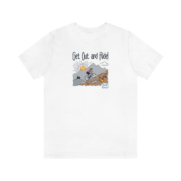 Get Out and Ride - Female Cyclist - Unisex Short Sleeve Tee