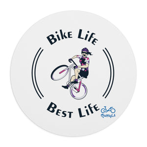 Bike Life, Best Life - Female Cyclist - Mouse Pad Round