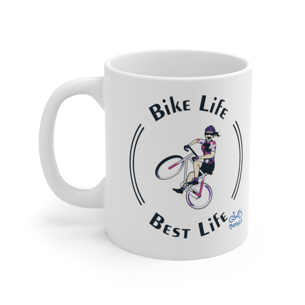 Bike Life, Best Life - Female Cyclist - Ceramic Mug 11oz