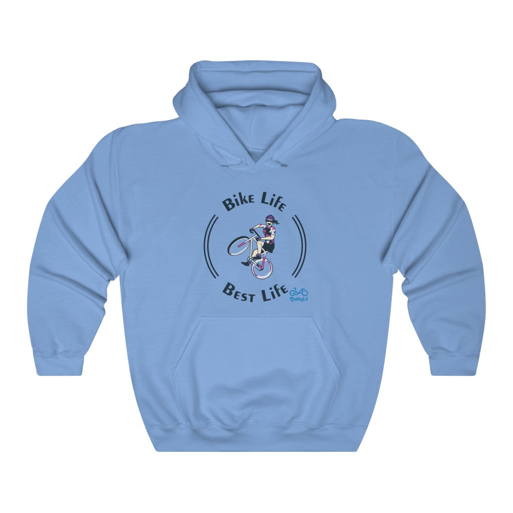 Bike Life, Best Life - Female Cyclist - Unisex Heavy Blend™ Hooded Sweatshirt - Front graphics