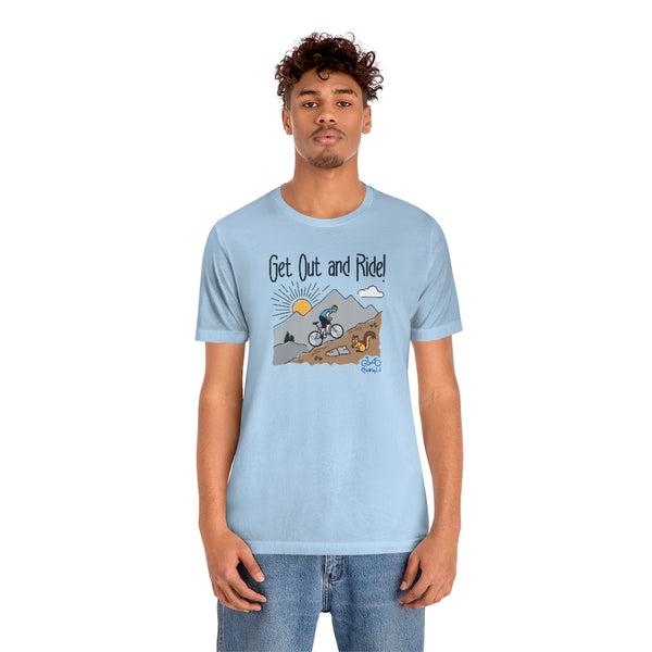 Get Out and Ride - Male Cyclist - Unisex Short Sleeve Tee