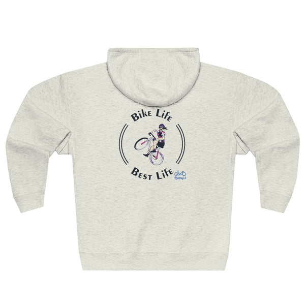 Bike Life, Best Life - Female Cyclist - Unisex Premium Full Zip Hoodie - Back graphics