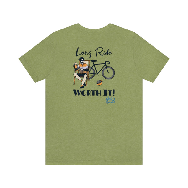 Back graphics - Long Ride, Worth It - Male Cyclist - Unisex Short Sleeve Tee