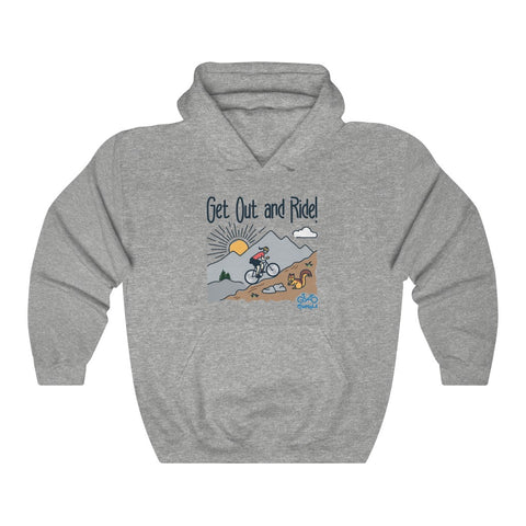 Get Out and Ride - Female Cyclist - Unisex Heavy Blend™ Hooded Sweatshirt - Front graphics