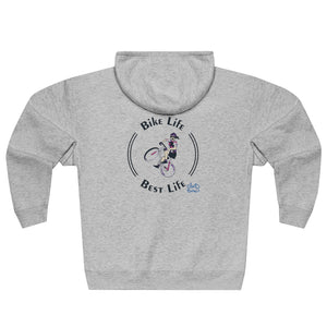 Bike Life, Best Life - Female Cyclist - Unisex Premium Full Zip Hoodie - Back graphics