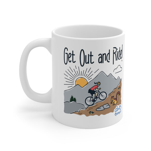 Get Out and Ride - Female Cyclist - Ceramic Mug 11oz