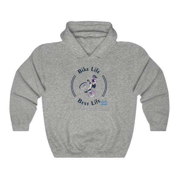 Bike Life, Best Life - Female Cyclist - Unisex Heavy Blend™ Hooded Sweatshirt - Front graphics