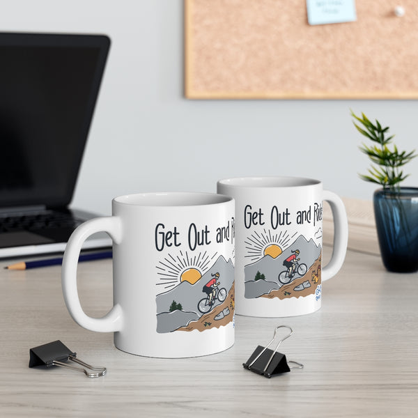 Get Out and Ride - Female Cyclist - Ceramic Mug 11oz