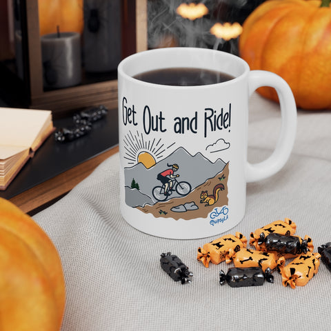 Get Out and Ride - Female Cyclist - Ceramic Mug 11oz