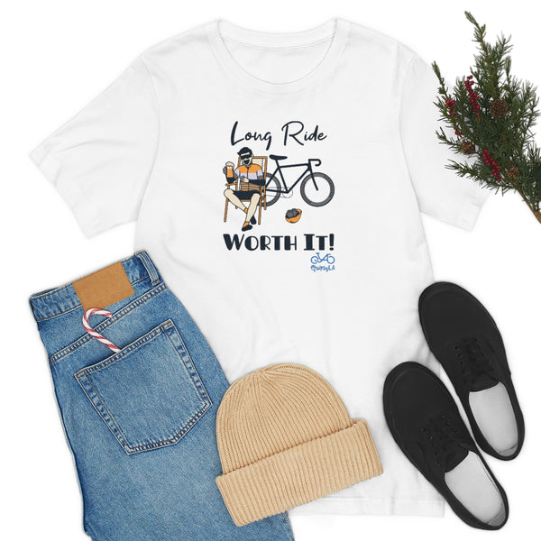 Long Ride, Worth It - Male Cyclist - Unisex Short Sleeve Tee