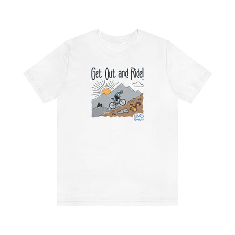 Get Out and Ride - Male Cyclist - Unisex Short Sleeve Tee