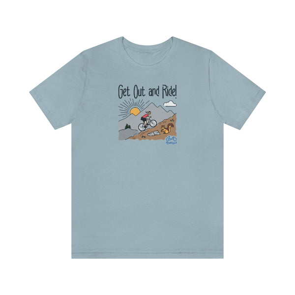 Get Out and Ride - Female Cyclist - Unisex Short Sleeve Tee