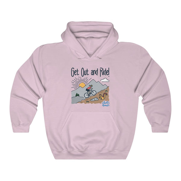 Get Out and Ride - Female Cyclist - Unisex Heavy Blend™ Hooded Sweatshirt - Front graphics