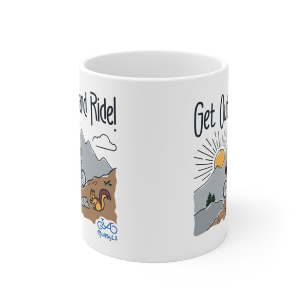 Get Out and Ride - Female Cyclist - Ceramic Mug 11oz