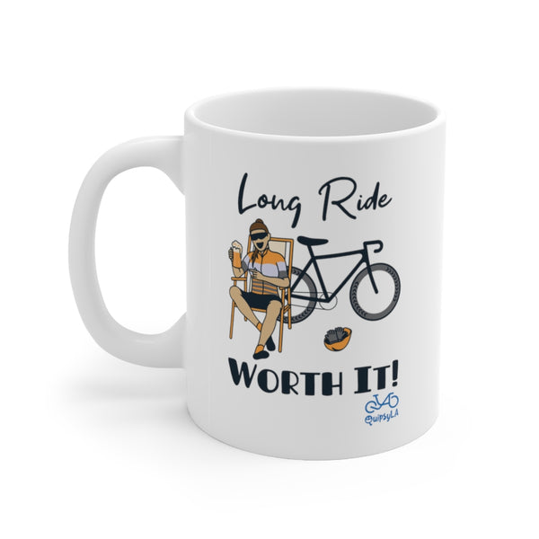 Long Ride, Worth It - Female Cyclist - Ceramic Mug 11oz