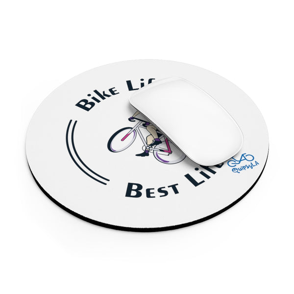 Bike Life, Best Life - Female Cyclist - Mouse Pad Round