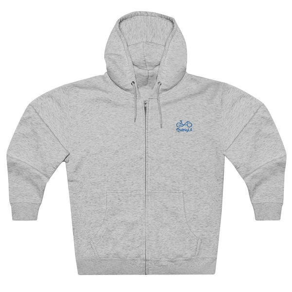 Long Ride, Worth It - Male Cyclist - Unisex Premium Full Zip Hoodie - Back graphics