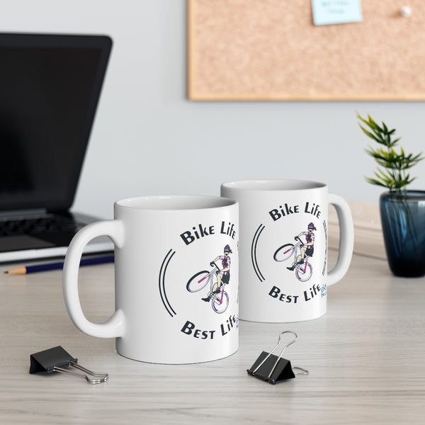 Bike Life, Best Life - Female Cyclist - Ceramic Mug 11oz