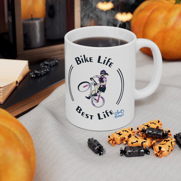 Bike Life, Best Life - Female Cyclist - Ceramic Mug 11oz