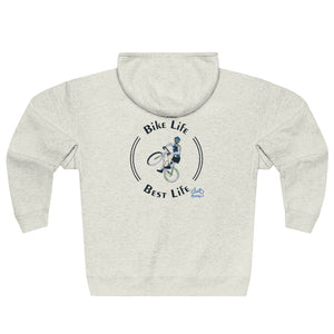 Bike Life, Best Life - Male Cyclist - Unisex Premium Full Zip Hoodie - Back graphics