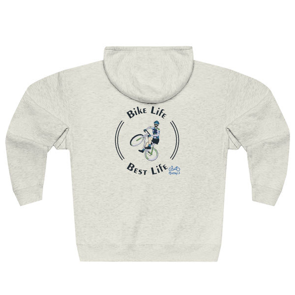 Bike Life, Best Life - Male Cyclist - Unisex Premium Full Zip Hoodie - Back graphics