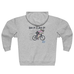 Ride It Like You Stole It - Female Cyclist - Unisex Premium Full Zip Hoodie - Back graphics