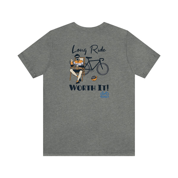 Back graphics - Long Ride, Worth It - Male Cyclist - Unisex Short Sleeve Tee